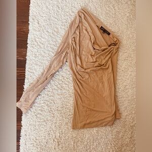 Womens Alan Schwartz Luxury Collection One Shoulder Top Tan Color Size Medium